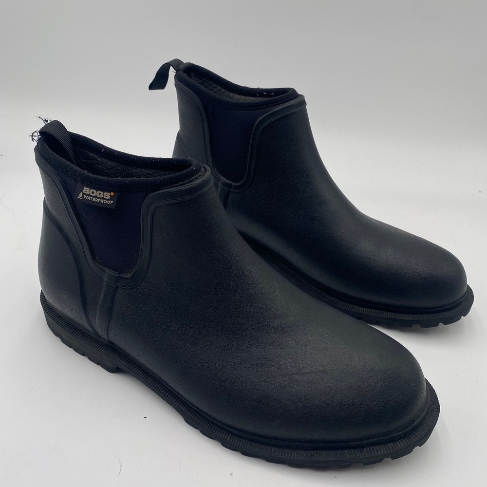 Bogs Carson Waterproof Chelsea Rain Boots Mens 10 Black Rubber 71395-001 Ankle